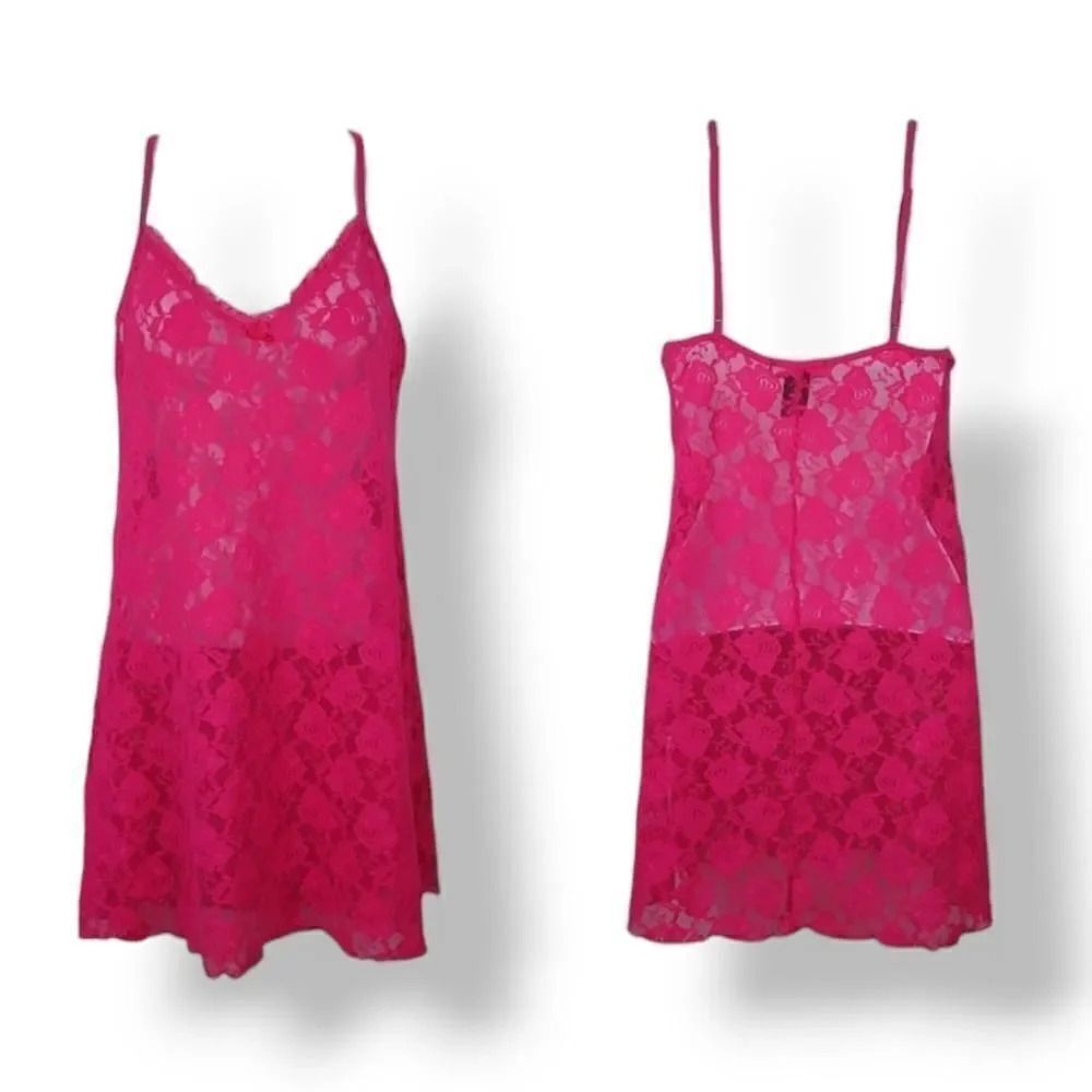 Vintage Y2K Smart & Sexy Sleepwear Hot Pink Lace Chemise Nightie Size Medium